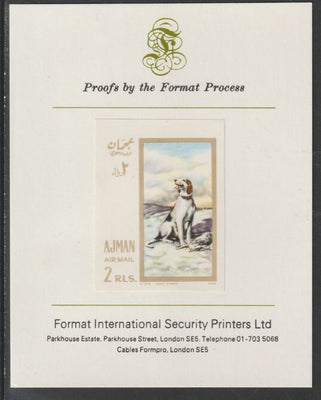 Ajman 1968 Paintings with Dogs #5 imperf mounted on Format International proof card, as Mi 275B