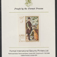 Ajman 1968 Paintings with Dogs #6 imperf mounted on Format International proof card, as Mi 276B