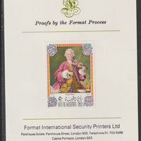 Ras Al Khaima 1972 Portraits of Mozart #1 imperf mounted on Format International proof card, as Mi 642B