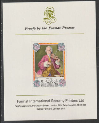Ras Al Khaima 1972 Portraits of Mozart #1 imperf mounted on Format International proof card, as Mi 642B
