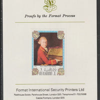 Ras Al Khaima 1972 Portraits of Mozart #2 imperf mounted on Format International proof card, as Mi 643B