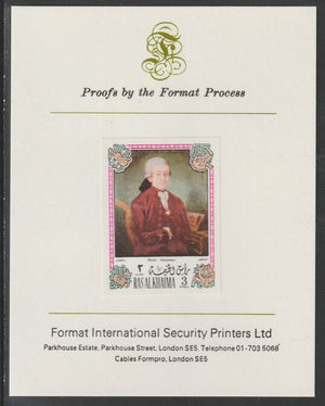 Ras Al Khaima 1972 Portraits of Mozart #5 imperf mounted on Format International proof card, as Mi 646B