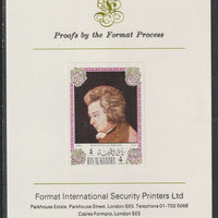 Ras Al Khaima 1972 Portraits of Mozart #6 imperf mounted on Format International proof card, as Mi 647B