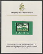 St Kitts 1985 Batik Designs 2nd series 15c (Bus) imperf proof mounted on Format International proof card as SG 169