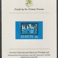 St Kitts 1985 Batik Designs 2nd series 40c (Donkey Cart) imperf proof mounted on Format International proof card as SG 170