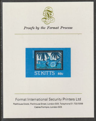 St Kitts 1985 Batik Designs 2nd series 40c (Donkey Cart) imperf proof mounted on Format International proof card as SG 170