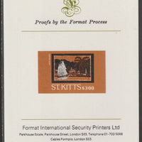 St Kitts 1985 Batik Designs 2nd series $3 (Schooner) imperf proof mounted on Format International proof card as SG 172