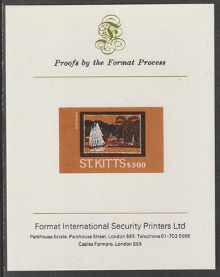 St Kitts 1985 Batik Designs 2nd series $3 (Schooner) imperf proof mounted on Format International proof card as SG 172