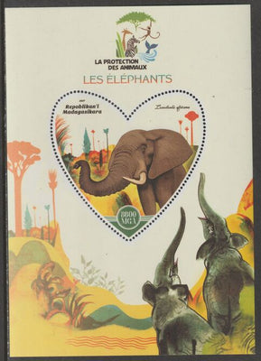 Madagascar 2017 Animal Protection - Elephants perf deluxe sheet containing one heart shaped value unmounted mint