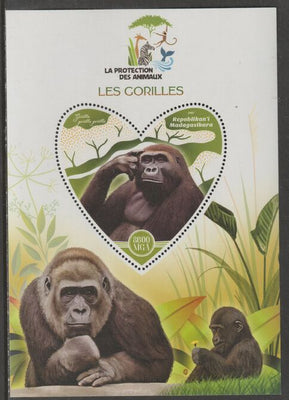 Madagascar 2017 Animal Protection - Gorillas perf deluxe sheet containing one heart shaped value unmounted mint