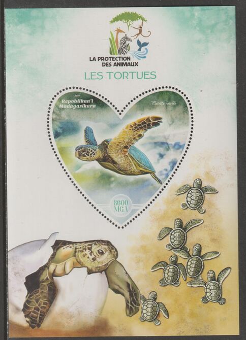 Madagascar 2017 Animal Protection - Turtles perf deluxe sheet containing one heart shaped value unmounted mint