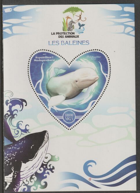 Madagascar 2017 Animal Protection - Whales perf deluxe sheet containing one heart shaped value unmounted mint