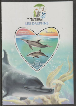 Madagascar 2017 Animal Protection - Dolphins perf deluxe sheet containing one heart shaped value unmounted mint