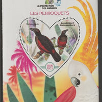 Madagascar 2017 Animal Protection - Parrots perf deluxe sheet containing one heart shaped value unmounted mint