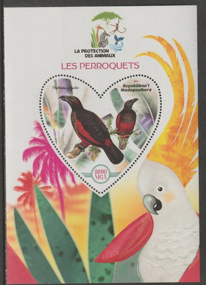 Madagascar 2017 Animal Protection - Parrots perf deluxe sheet containing one heart shaped value unmounted mint