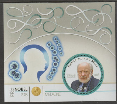 Mali 2015 Nobel Prize for Medicine - William C Campbell perf sheet containing one circular value unmounted mint