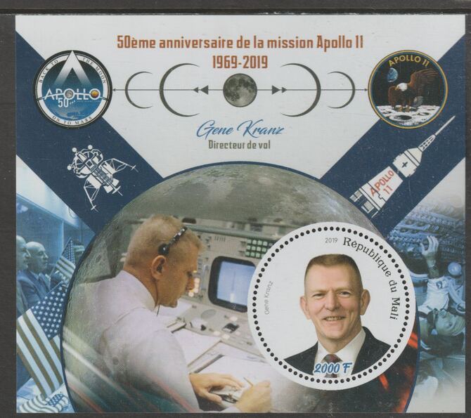 Mali 2019 50th Anniversary of the Apollo 11 Mission perf sheet #4 Gene Kranz containing one circular value unmounted mint