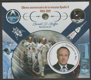 Mali 2019 50th Anniversary of the Apollo 11 Mission perf sheet #6 Gerald D Griffin containing one circular value unmounted mint