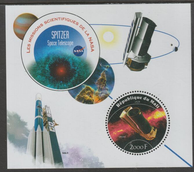 Mali 2020 NASA Scientific Space Missions - SPITZER perf sheet containing one circular value unmounted mint