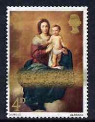 Great Britain 1967 Christmas 4d (Murillo) single with massive horiz smudging of gold unmounted mint SG 757var