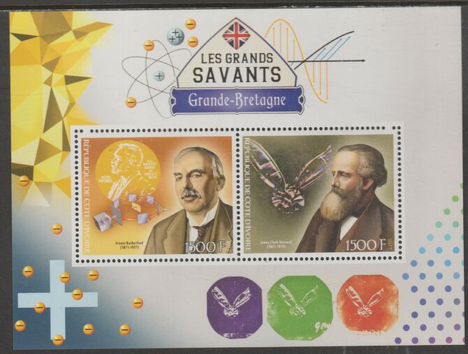 Ivory Coast 2017 Great Scholars of Great Britain #1 - Rutherford & Maxwell perf sheet containing two values unmounted mint