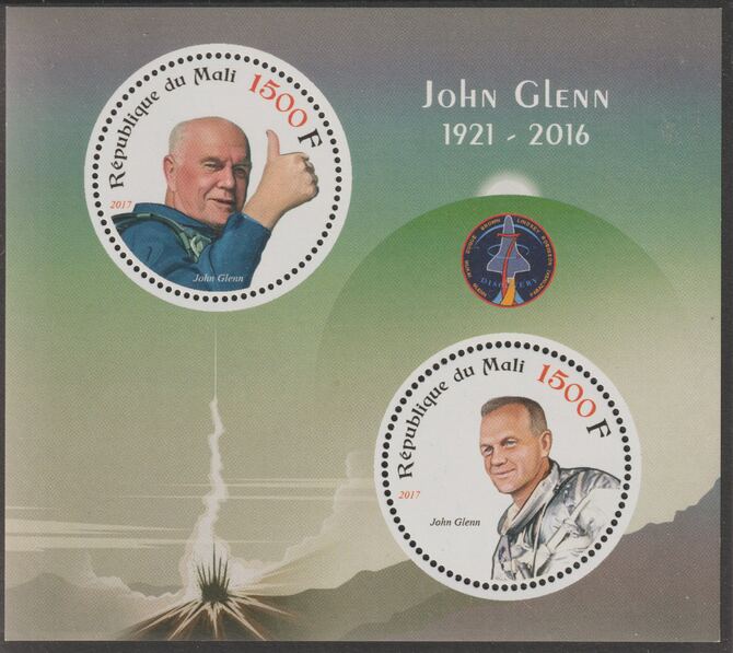 Mali 2017 John Glenn perf sheet containing two circular values unmounted mint