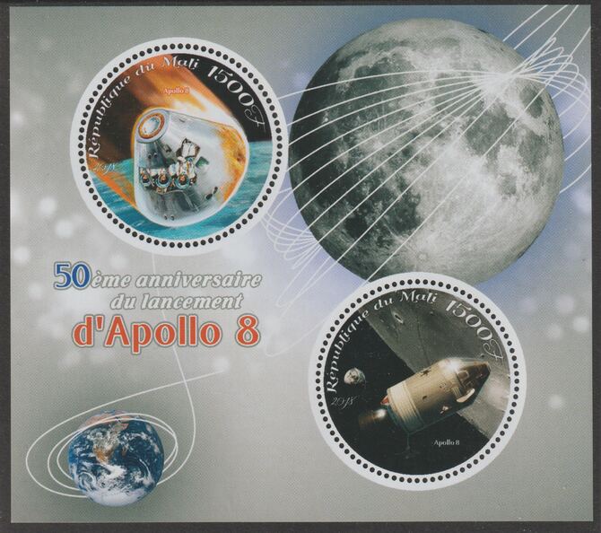 Mali 2018 Apollo 8 - 50th Anniversary perf sheet containing two circular values unmounted mint