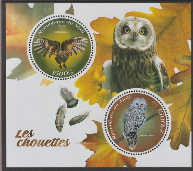 Mali 2018 Owls perf sheet containing two circular values unmounted mint
