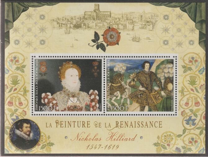 Ivory Coast 2017 Renaissance Painters - Nicholas Hilliard perf sheet containing two values unmounted mint