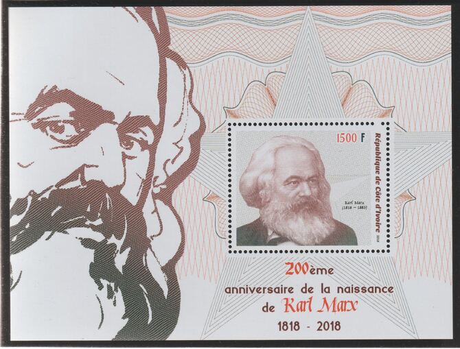 Ivory Coast 2018 Karl Marx 200th Birth Anniversary perf m/sheet #1 containing one value unmounted mint