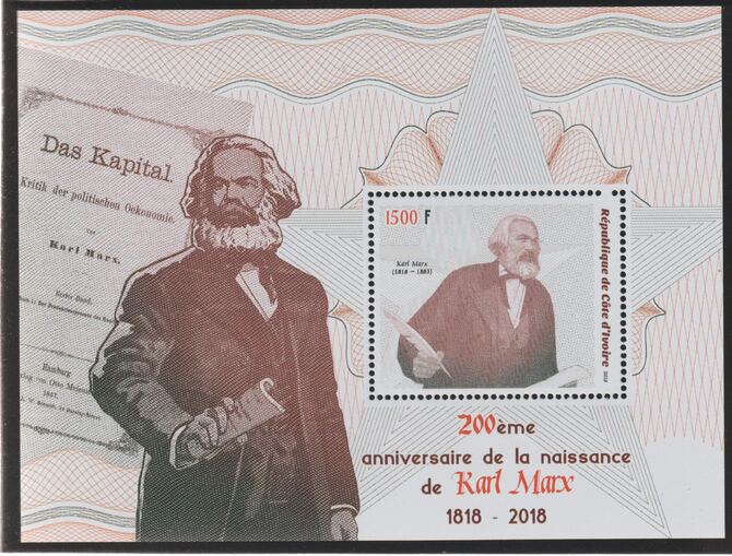 Ivory Coast 2018 Karl Marx 200th Birth Anniversary perf m/sheet #2 containing one value unmounted mint