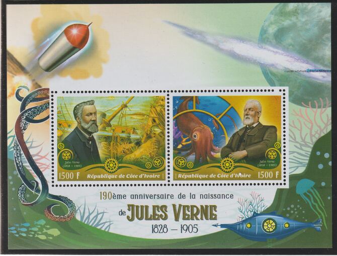 Ivory Coast 2018 Jules Verne 190th Birth Anniversary perf sheet containing two values unmounted mint