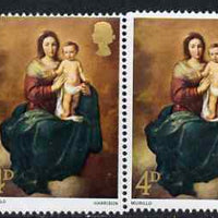 Great Britain 1967 Christmas 4d (Murillo) horizontal marginal pair with misplaced perf comb affecting left-hand stamp unmounted mint, SG 757var