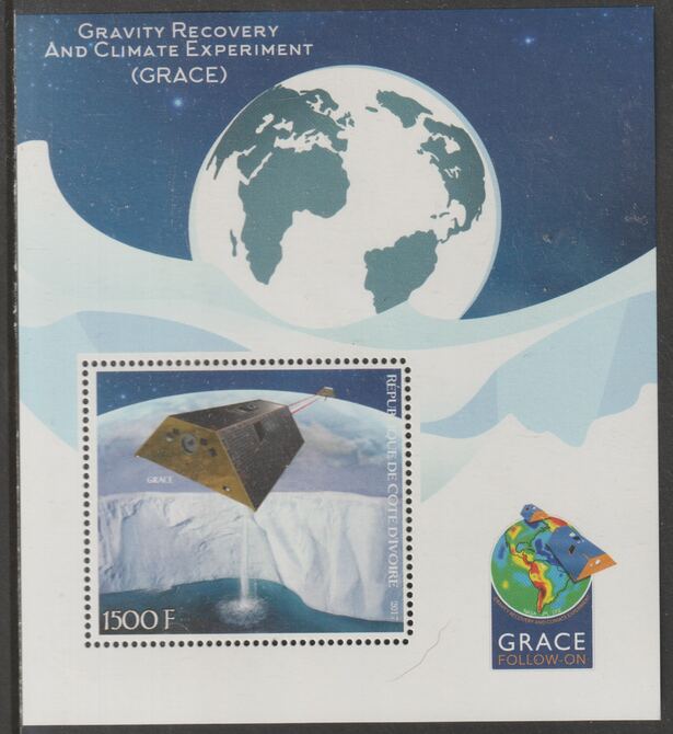 Ivory Coast 2017 Gravity Recovery & Climate Experiment (GRACE) perf m/sheet containing one value unmounted mint