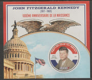 Benin 2017 John F Kennedy Birth Centenary perf deluxe m/sheet containing one circular value unmounted mint
