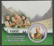 Benin 2017 Scout Movement - 110th Anniversary perf deluxe m/sheet containing one circular value unmounted mint