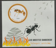 Benin 2018 Endangered Insects - Fire Ant perf deluxe m/sheet containing one circular value unmounted mint