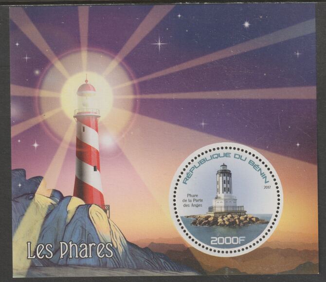 Benin 2017 Lighthouses perf deluxe m/sheet containing one circular value unmounted mint