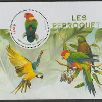 Benin 2018 Parrots #3 perf deluxe m/sheet containing one circular value unmounted mint