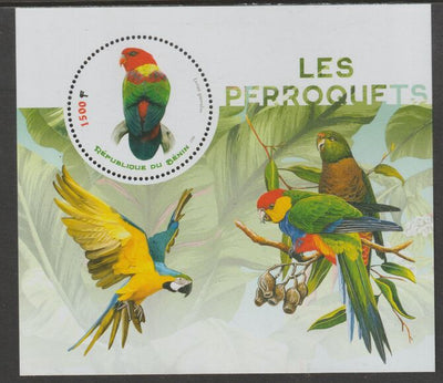 Benin 2018 Parrots #3 perf deluxe m/sheet containing one circular value unmounted mint