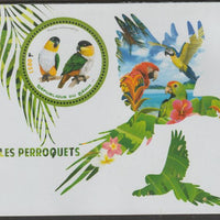 Benin 2018 Parrots #5 perf deluxe m/sheet containing one circular value unmounted mint