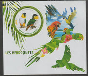 Benin 2018 Parrots #5 perf deluxe m/sheet containing one circular value unmounted mint