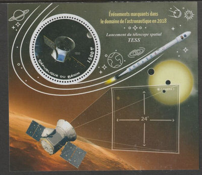 Benin 2018 Important Space Events - Tess Mission perf deluxe m/sheet containing one circular value unmounted mint