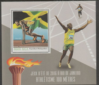 Madagascar 2016 Rio Oympics - Usain Bolt perf m/sheet containing one value unmounted mint
