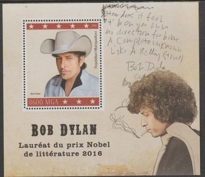 Madagascar 2016 Bob Dylan Nobel Laureate perf m/sheet containing one value unmounted mint