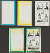 Bernera 1982 75th Anniversary of Scouting imperf souvenir sheet (£1 value) - the set of 5 imperf progressive proofs comprising 3 individual colours, 2 colour composite and all 3 colours as issued unmounted mint
