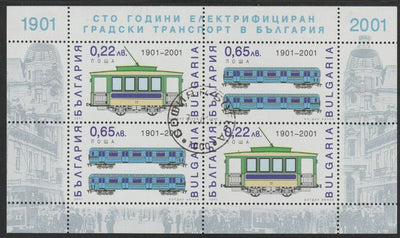 Bulgaria 2001,Electric Transport Centenary perf sheetlet containing,two sets of 2 fine cds used, SG 4352a