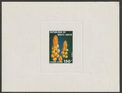 Upper Volta 1977 Fruits & Flowers 150f Cassia alata imperf die proof in issued colours on sunken card, as SG 442