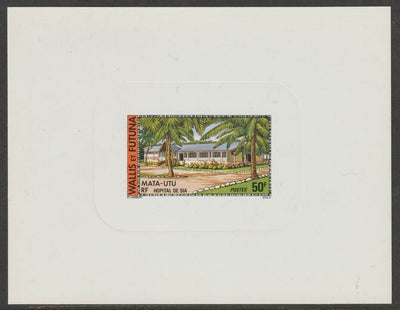 Wallis & Futuna 1977 Sea Hospital 50f (from Buildings & Monuments set) imperf die proof in issued colours on glossy sunken card, as SG 272