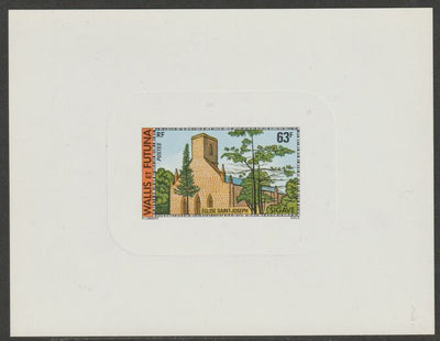 Wallis & Futuna 1977 St Joseph's Church 63f (from Buildings & Monuments set) imperf die proof in issued colours on glossy sunken card, as SG 274